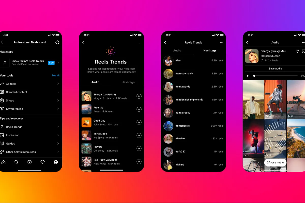 mock-up phone image of instagram showing the new reels updates for April 2023